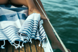 close up of mayde towel on a boat