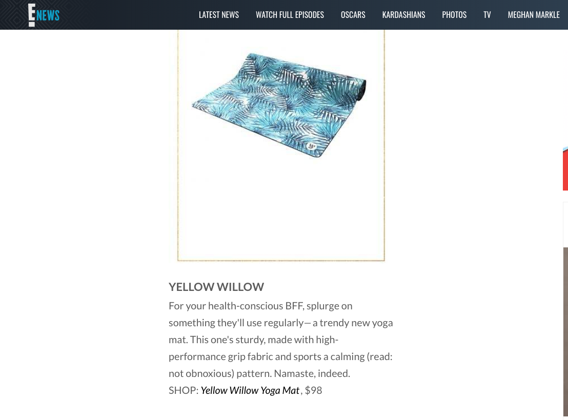 yellow willow yoga mat featured on e news