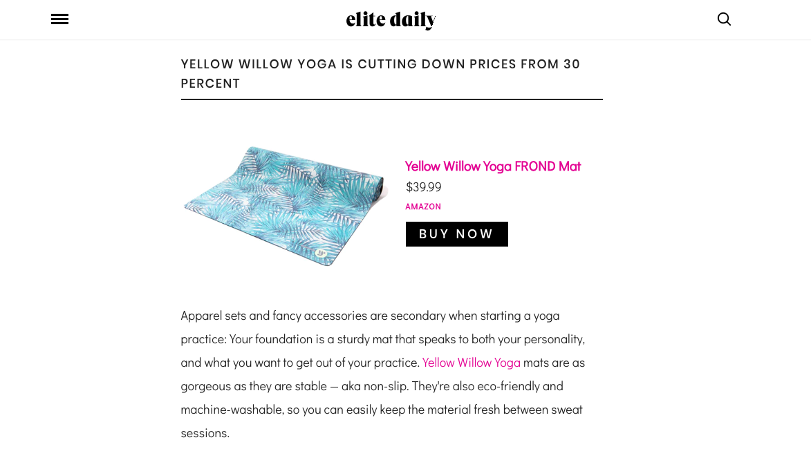 elite daily features yellow willow yoga