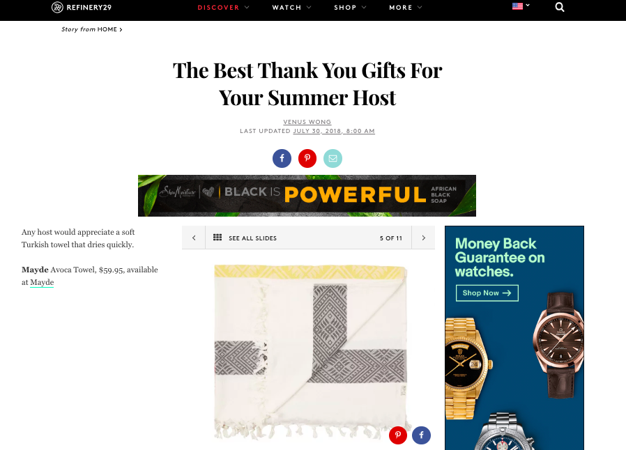 refinery 29 features mayde towel in article