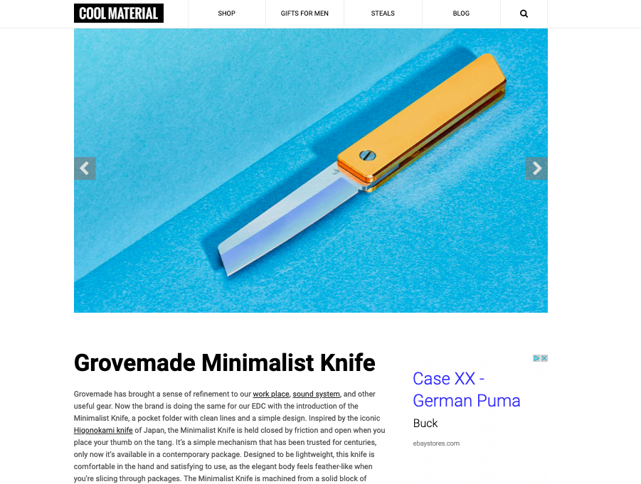cool material features the grovemade minimalist knife