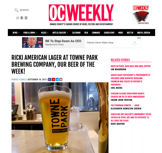 ocWeekly features Towne Park beer